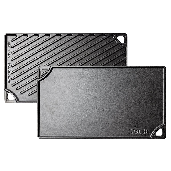 Double plaque réversible Grill & Plancha en fonte naturelle 42 × 24 cm Lodge