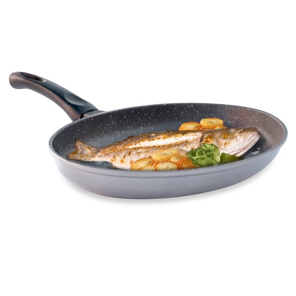 Poêle à poisson ovale revêtement Dur comme la pierre 34 cm