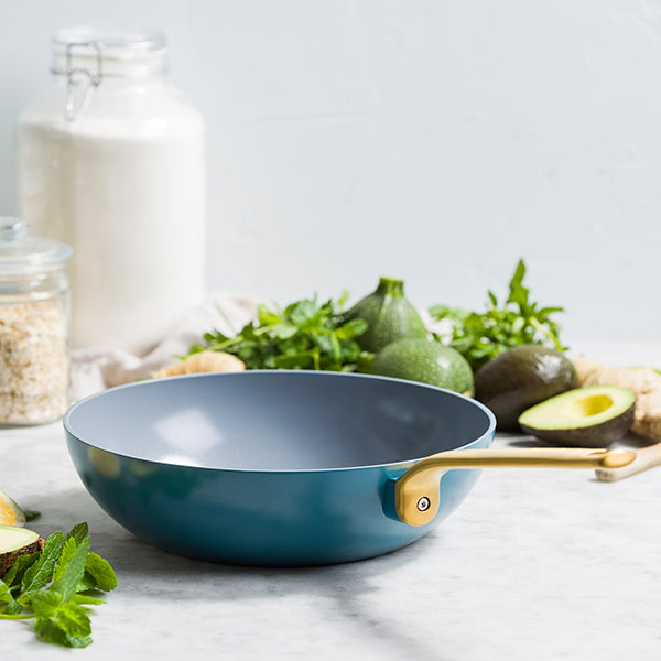 Wok aluminium antiadhésif bleu 28 cm Evolution Green pan
