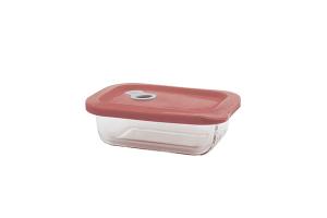 Boite rectangle en verre avec couvercle en silicone rose 320 ml Point Virgule