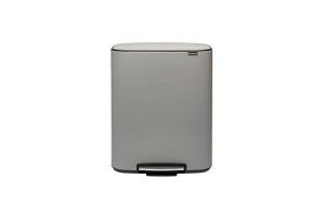 Brabantia - 211485 - Poubelle à pédale Bo, avec 2 seaux intérieurs, 2 x 30L - Mineral Concrete Grey