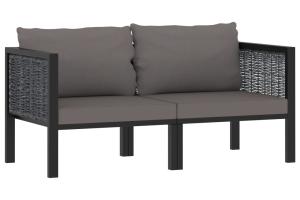 Canapé à 2 places avec coussins 136 x 68 x 64 cm résine tressée anthracite 02_0013295