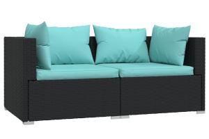 Canapé 2 places tendance 140 x 70 x 60,5 cm avec coussins noir résine tressée 02_0013191