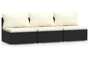 Canapé 3 places avec coussins 210 x 70 x 60,5 cm noir résine tressée 02_0013196