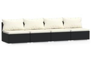 Canapé 4 places avec coussins 280 x 70 x 60,5 cm noir résine tressée 02_0013199