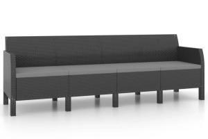 Canapé 4 places de jardin avec coussins anthracite PP rotin 02_0013200