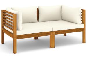 Canapé de jardin meuble extérieur 2 places et coussin crème bois d'acacia massif 02_0013221