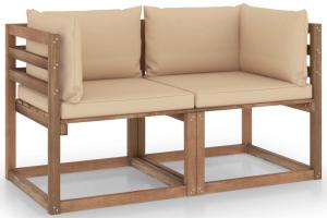 Canapé palette de jardin 2 places et coussins beige pinède 02_0013268