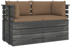 Canapé palette de jardin 2 places avec coussins bois de pin 02_0013266