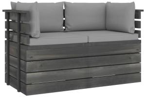 Canapé palette de jardin 2 places avec coussins bois de pin 02_0013267