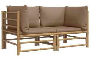 Canapés d'angle de jardin avec coussins taupe 2 pièces bambou 02_0013316