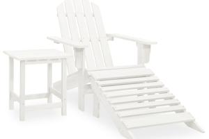 Chaise de jardin adirondack avec pouf et table sapin blanc 02_0013325