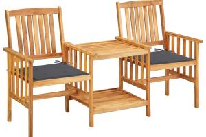 Chaises de jardin avec table à thé et coussins acacia solide 02_0013338
