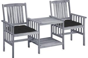 Chaises de jardin avec table à thé et coussins acacia solide 02_0013346