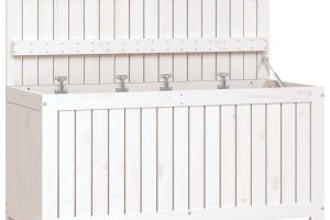 Coffre boîte meuble de jardin rangement 115 x 49 x 60 cm bois de pin blanc 02_0013069