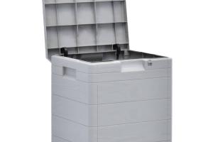 Coffre boîte meuble de jardin rangement 90 litres gris clair 02_0013049