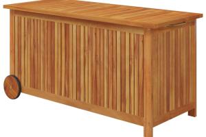 Coffre boîte meuble de jardin rangement avec roues 113 x 50 x 58cm bois acacia 02_0013064