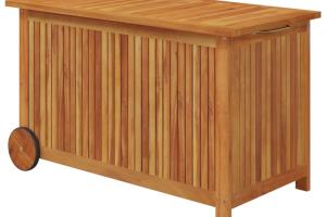 Coffre boîte meuble de jardin rangement avec roues 90 x 50 x 58 cm bois acacia 02_0013067