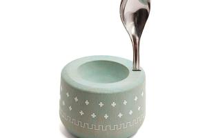 Coffret coquetier et cuillère Piou chevalier vert d'eau Roger Orfèvre