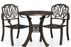 Ensemble de bistro jardin meuble extérieur terrasse 3 pièces aluminium coulé bronze 02_0013503