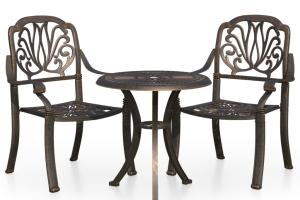 Ensemble de bistro jardin meuble extérieur terrasse 3 pièces aluminium coulé bronze 02_0013506