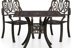 Ensemble de bistro jardin meuble extérieur terrasse 3 pièces aluminium coulé bronze 02_0013508