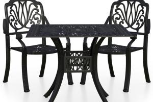 Ensemble de bistro jardin meuble extérieur terrasse 3 pièces aluminium coulé noir 02_0013511
