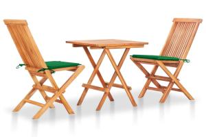 Ensemble de bistro jardin meuble extérieur terrasse 3 pièces avec coussins vert bois de teck massif 02_0013518