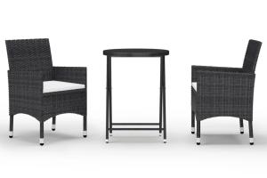 Ensemble de bistro jardin meuble extérieur terrasse 3 pièces résine tressée et verre trempé noir 02_0013526