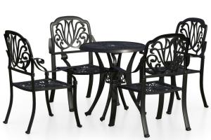 Ensemble de bistro jardin meuble extérieur terrasse 5 pièces aluminium coulé noir 02_0013535