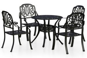 Ensemble de bistro jardin meuble extérieur terrasse 5 pièces aluminium coulé noir 02_0013536