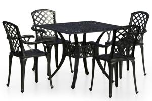 Ensemble de bistro jardin meuble extérieur terrasse 5 pièces aluminium coulé noir 02_0013537