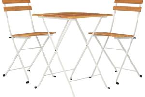 Ensemble de bistro jardin meuble extérieur terrasse pliable 3 pièces bois d'acacia solide et acier 02_0013543