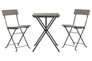 Ensemble de bistro jardin meuble extérieur terrasse pliable 3 pièces gris résine tressée 02_0013544