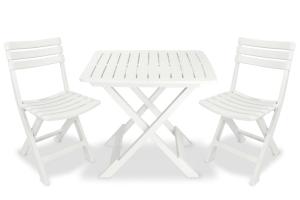 Ensemble de bistro jardin meuble extérieur terrasse pliable 3 pièces plastique blanc 02_0013545