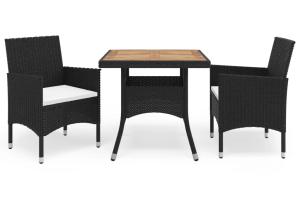 Ensemble à dîner salon de jardin meuble d'extérieur 3 pièces noir résine tressée et acacia 02_0014264
