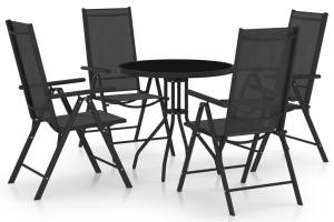 Ensemble à dîner salon de jardin meuble d'extérieur 5 pièces aluminium et textilène noir 02_0014284
