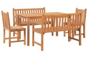 Ensemble à dîner salon de jardin meuble d'extérieur 5 pièces bois de teck massif 02_0014289