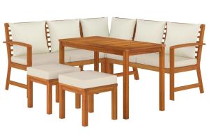 Ensemble à dîner salon de jardin meuble d'extérieur 6 pièces avec coussins bois d'acacia 02_0014336
