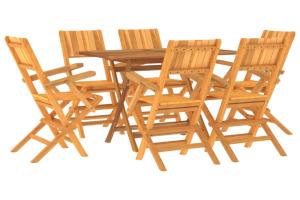 Ensemble à dîner salon de jardin meuble d'extérieur 7 pièces bois de teck solide 02_0014344