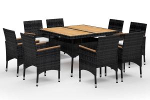 Ensemble à dîner salon de jardin meuble d'extérieur 9 pièces résine tressée et acacia noir 02_0014404