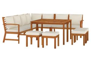 Ensemble à dîner salon de jardin meuble d'extérieur avec coussins 11 pièces bois d'acacia 02_0014415