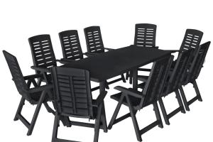 Ensemble de salle à manger de jardin meuble extérieur 11 pièces plastique anthracite 02_0013571