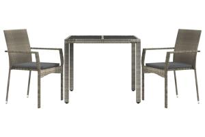 Ensemble de salle à manger de jardin meuble extérieur 3 pièces avec coussins gris 02_0013584