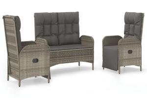 Ensemble de salle à manger de jardin meuble extérieur 3 pièces avec coussins gris 02_0013586