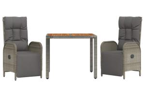 Ensemble de salle à manger de jardin meuble extérieur 3 pièces avec coussins gris 02_0013587