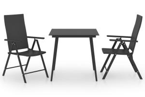 Ensemble de salle à manger de jardin meuble extérieur 3 pièces noir 02_0013665