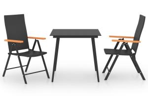 Ensemble de salle à manger de jardin meuble extérieur 3 pièces noir et marron 02_0013674