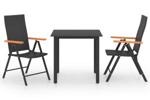 Ensemble de salle à manger de jardin meuble extérieur 3 pièces noir et marron 02_0013675