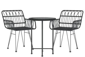 Ensemble de salle à manger de jardin meuble extérieur 3 pièces noir résine tressée 02_0013676